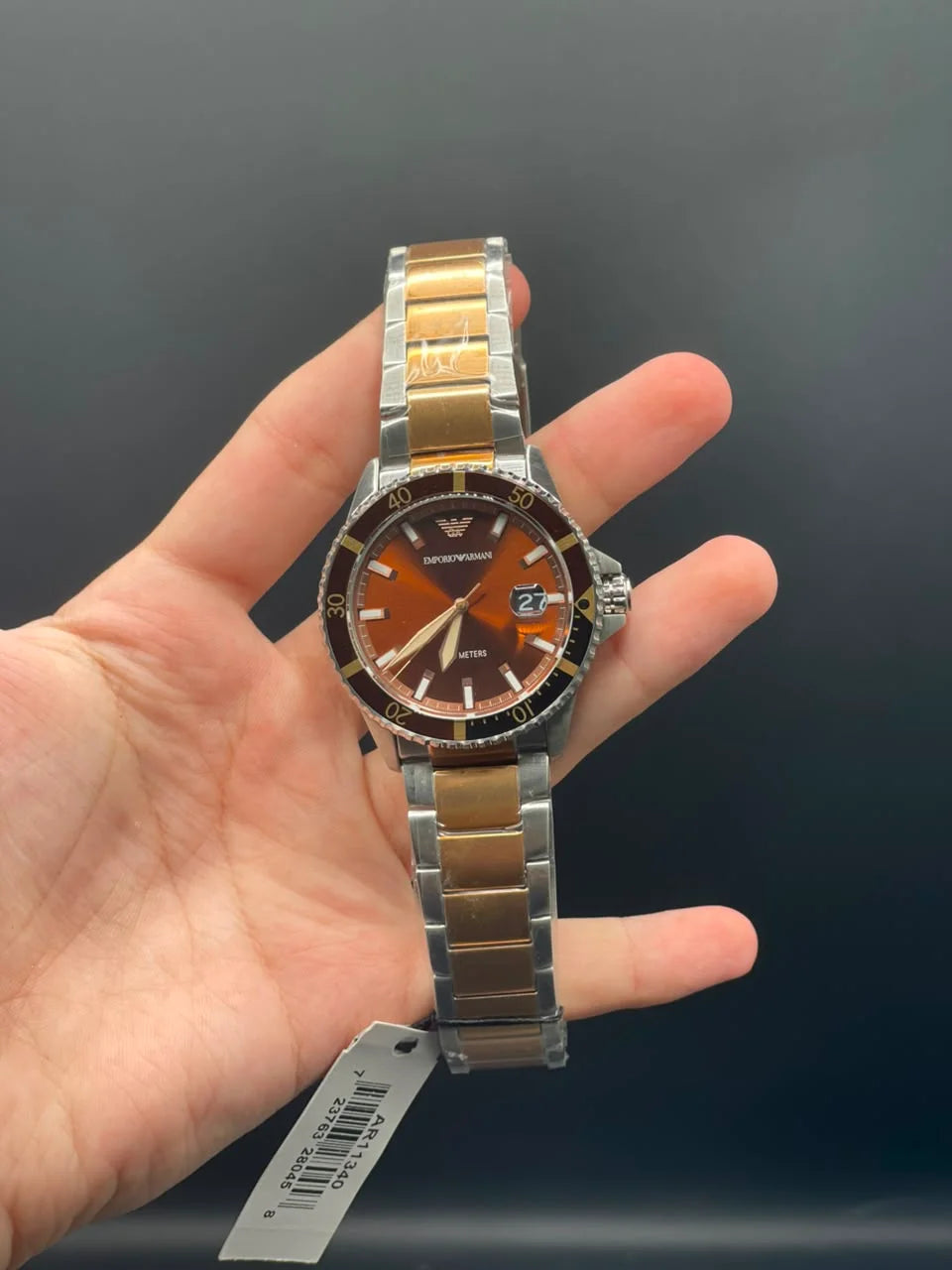 Emporio Armni Two Tone Chain with Brown Dial and Two Tone Rotatable Bezel Quartz Watch