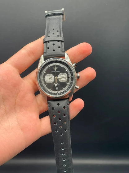 Emporio Armni Black Strap with Black and White Chronograph Dial Quartz Watch