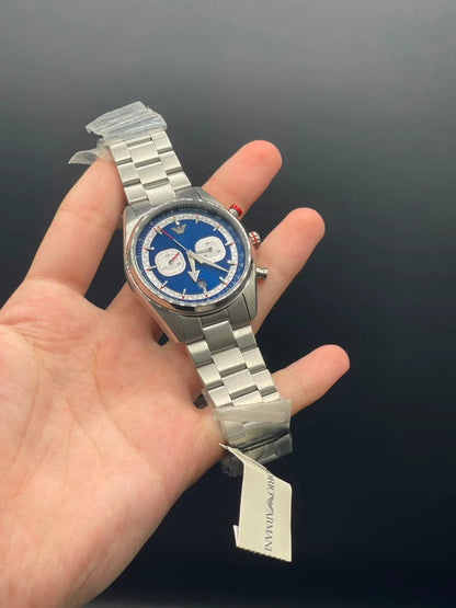 Emporio Armni Silver Chain with Black and White Chronograph Dial Quartz Watch