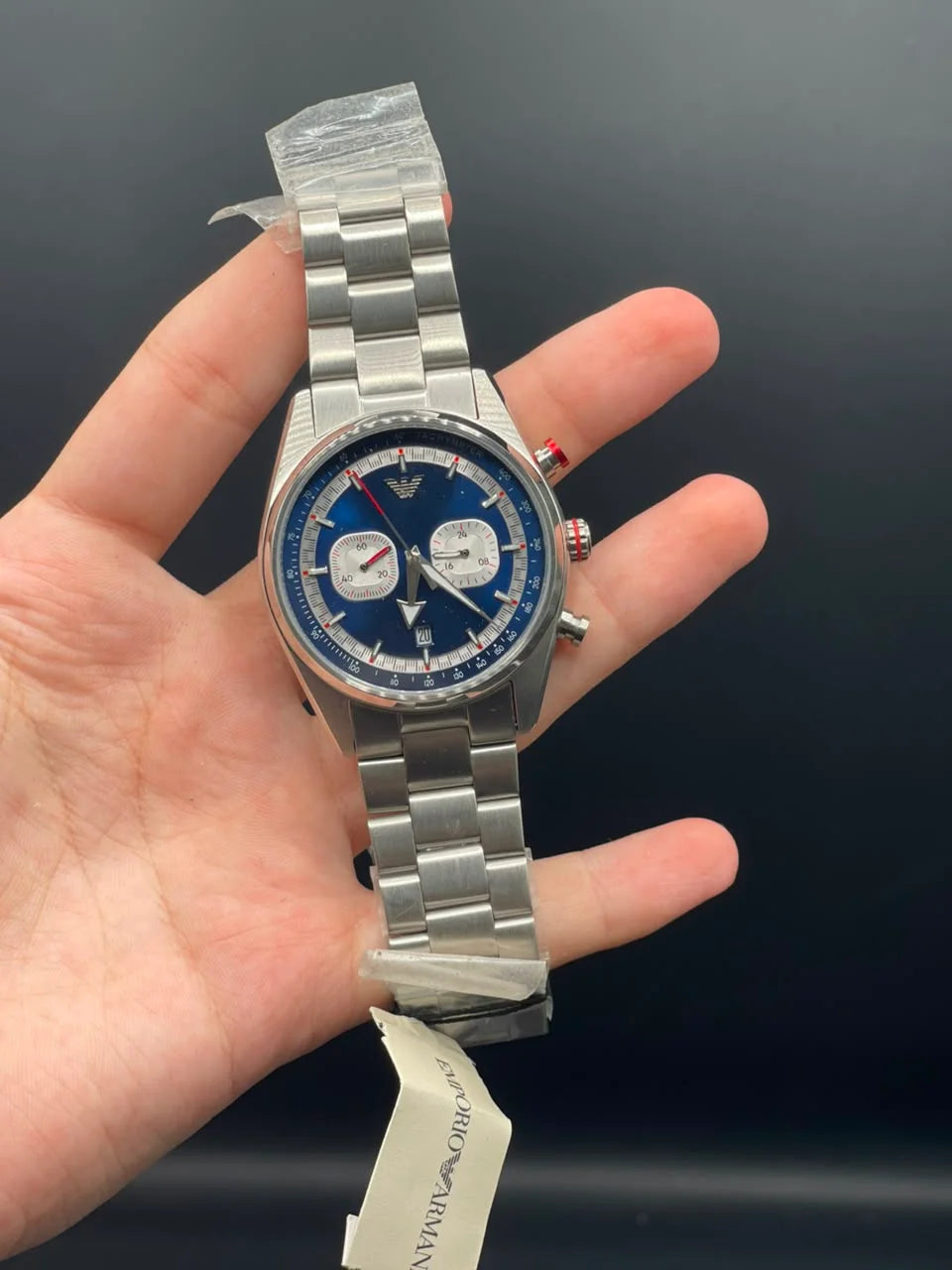 Emporio Armni Silver Chain with Black and White Chronograph Dial Quartz Watch