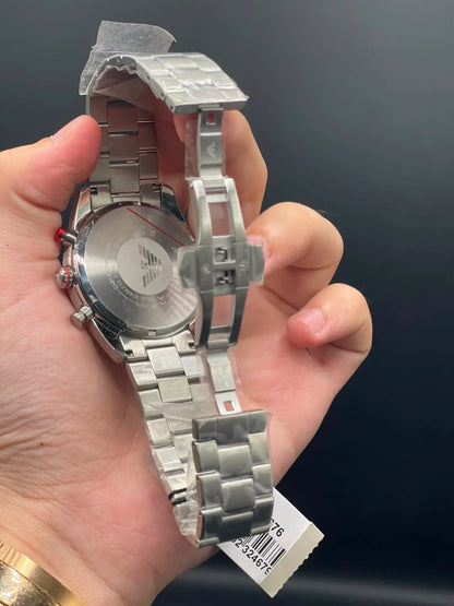 Emporio Armni Silver Chain with Black and White Chronograph Dial Quartz Watch