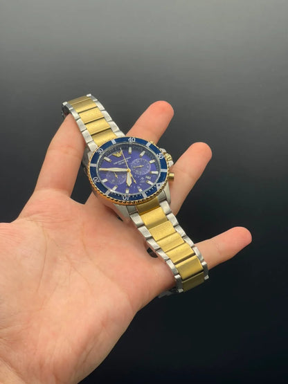 Emporio Armni Two Tone Chain with Blue Chronograph Dial and Blue Rotatable Bezel Quartz Watch