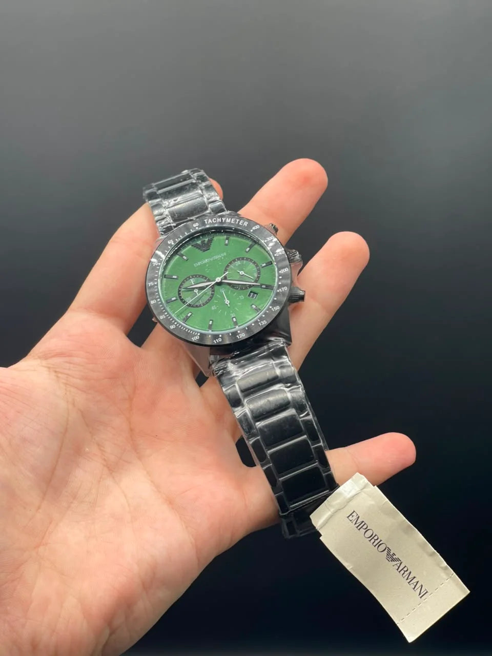 Emporio Armni Black Chain with Green Chronograph Dial Quartz Watch