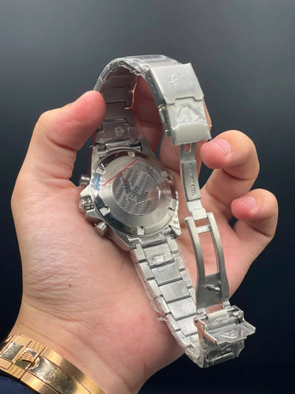 Emporio Armni Silver Chain with Gray and Black Arabic Chronograph Dial and Black Rotatable Bezel Quartz Watch