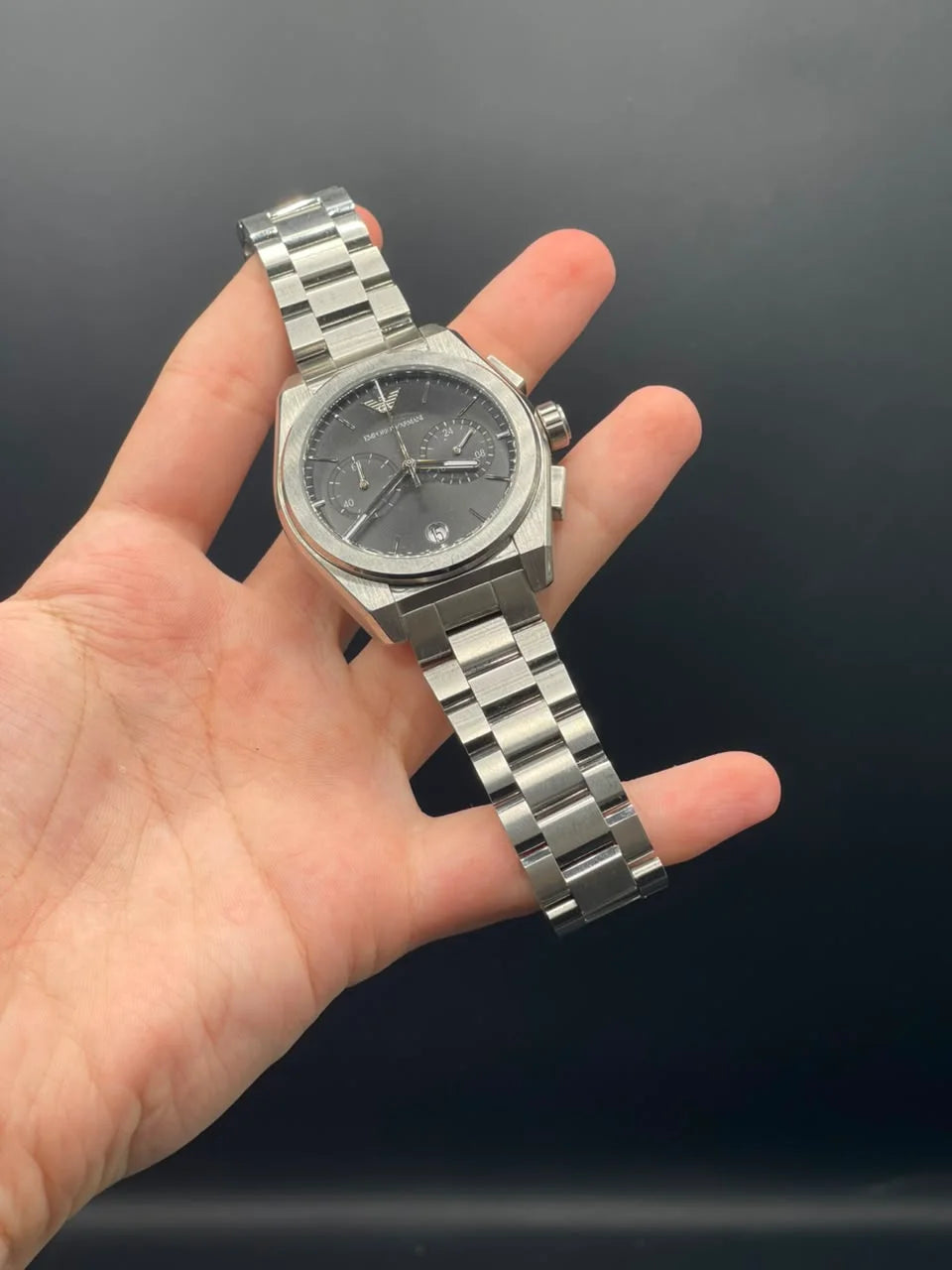 Emporio Armni Silver Chain with Gray Chronograph Dial Quartz Watch