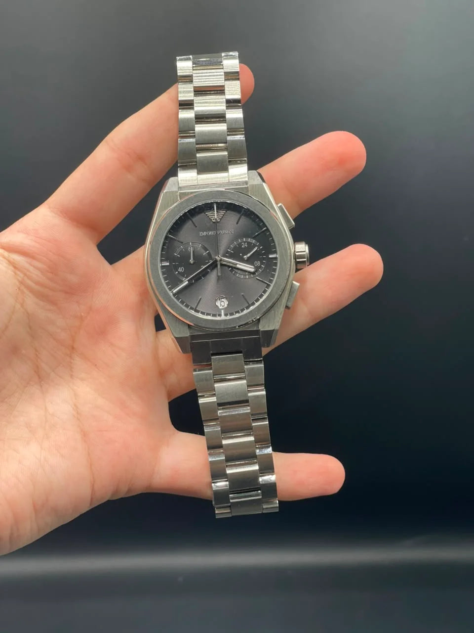 Emporio Armni Silver Chain with Gray Chronograph Dial Quartz Watch