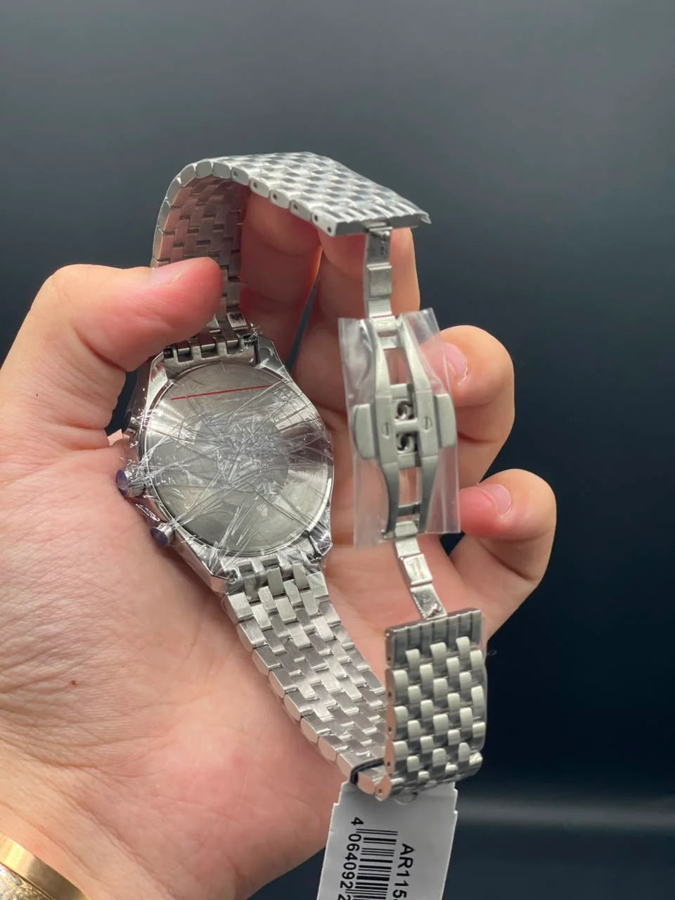 Emporio Armni Silver Chain with Purple and White Chronograph Dial and Smooth Bezel Quartz Watch