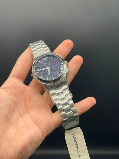Emporio Armni Silver Chain with Blue Chronograph Dial Quartz Watch