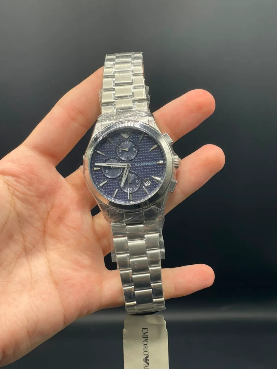 Emporio Armni Silver Chain with Blue Chronograph Dial Quartz Watch