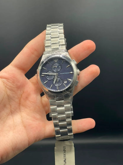 Emporio Armni Silver Chain with Blue Chronograph Dial Quartz Watch