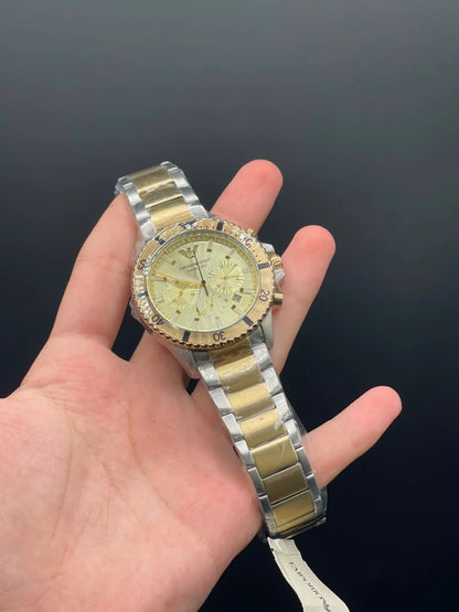 Emporio Armni Two Tone Chain with Golden Chronograph Dial and Golden Rotatable Bezel Quartz Watch