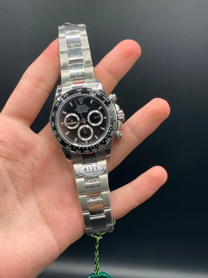Silver Chain With Black Chronograph Dial Automatic Watch