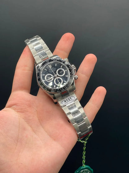 Silver Chain With Black Chronograph Dial Automatic Watch