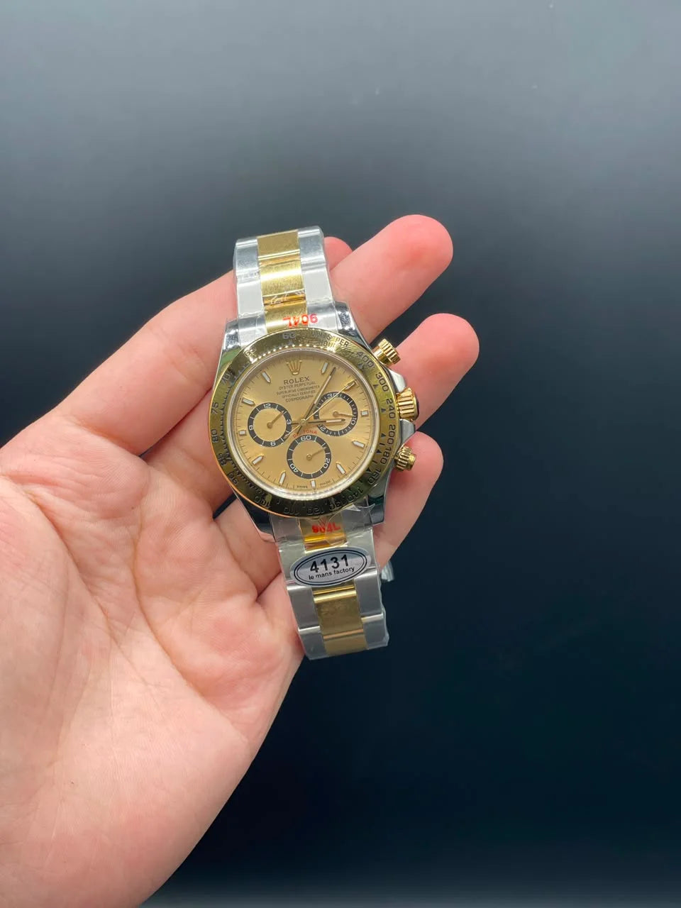 Two Tone Chain With Golden Chronograph Dial Automatic Watch