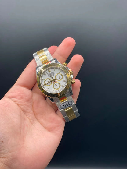 Two Tone Chain With White Chronograph Dial Automatic Watch
