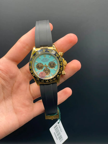 Black Strap With Turquoise Chronograph Dial Automatic Watch