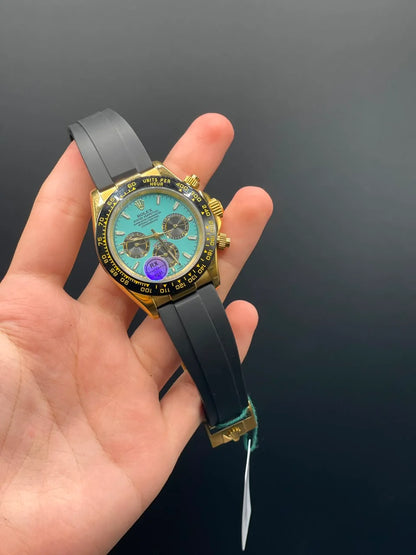 Black Strap With Turquoise Chronograph Dial Automatic Watch
