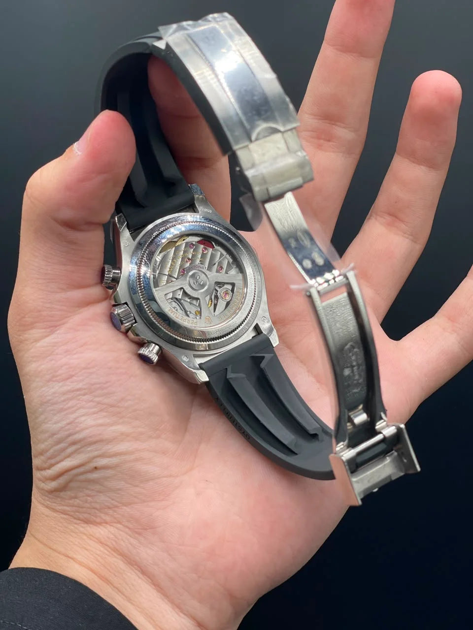 Black Strap With Black Chronograph Dial Automatic Watch