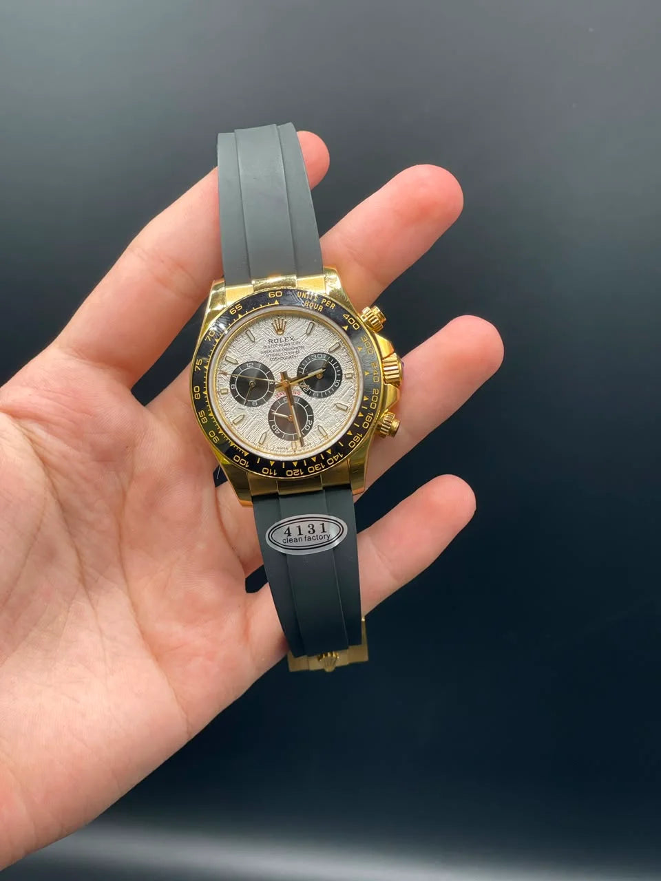 Black Strap With White Textured Chronograph Dial Automatic Watch