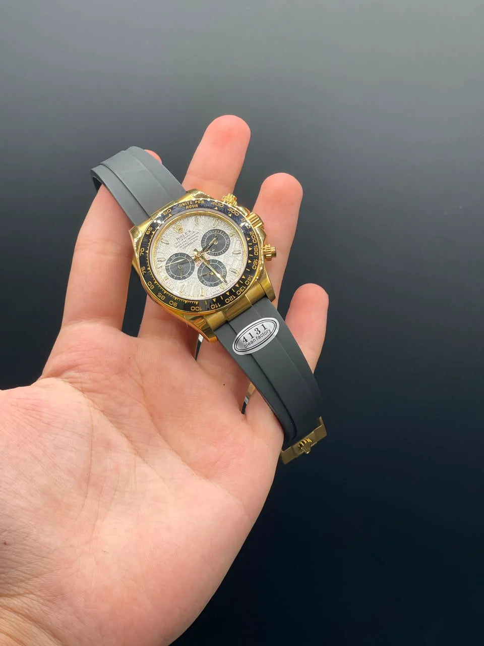 Black Strap With White Textured Chronograph Dial Automatic Watch