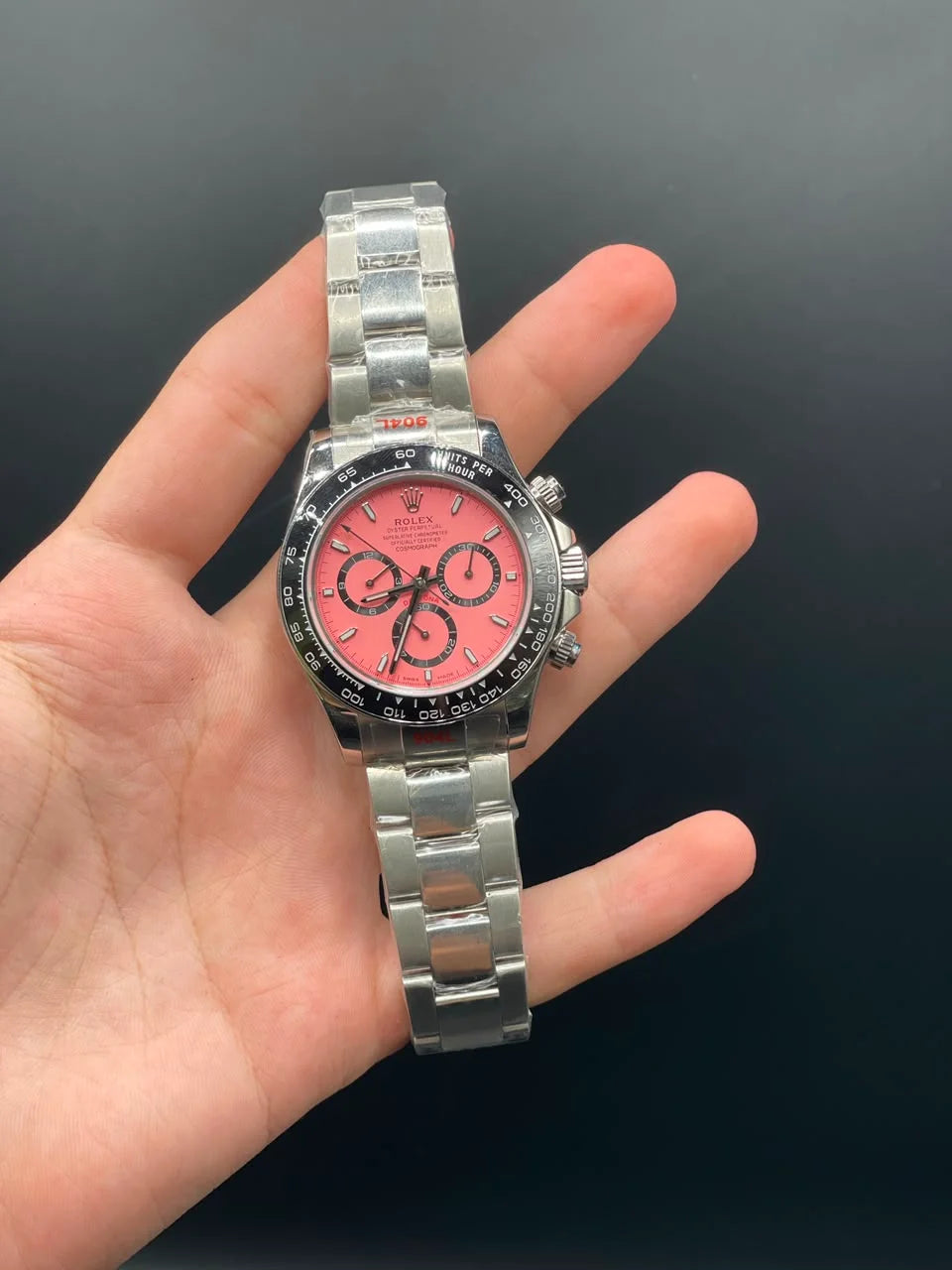 Silver Chain With Pink Chronograph Dial Automatic Watch