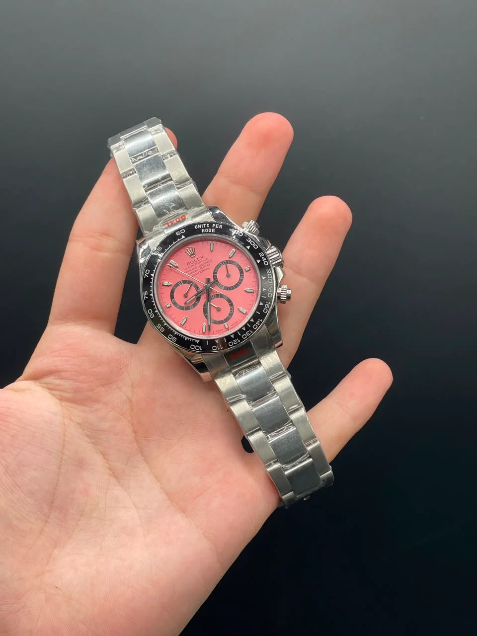 Silver Chain With Pink Chronograph Dial Automatic Watch