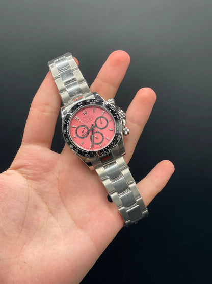 Silver Chain With Pink Chronograph Dial Automatic Watch