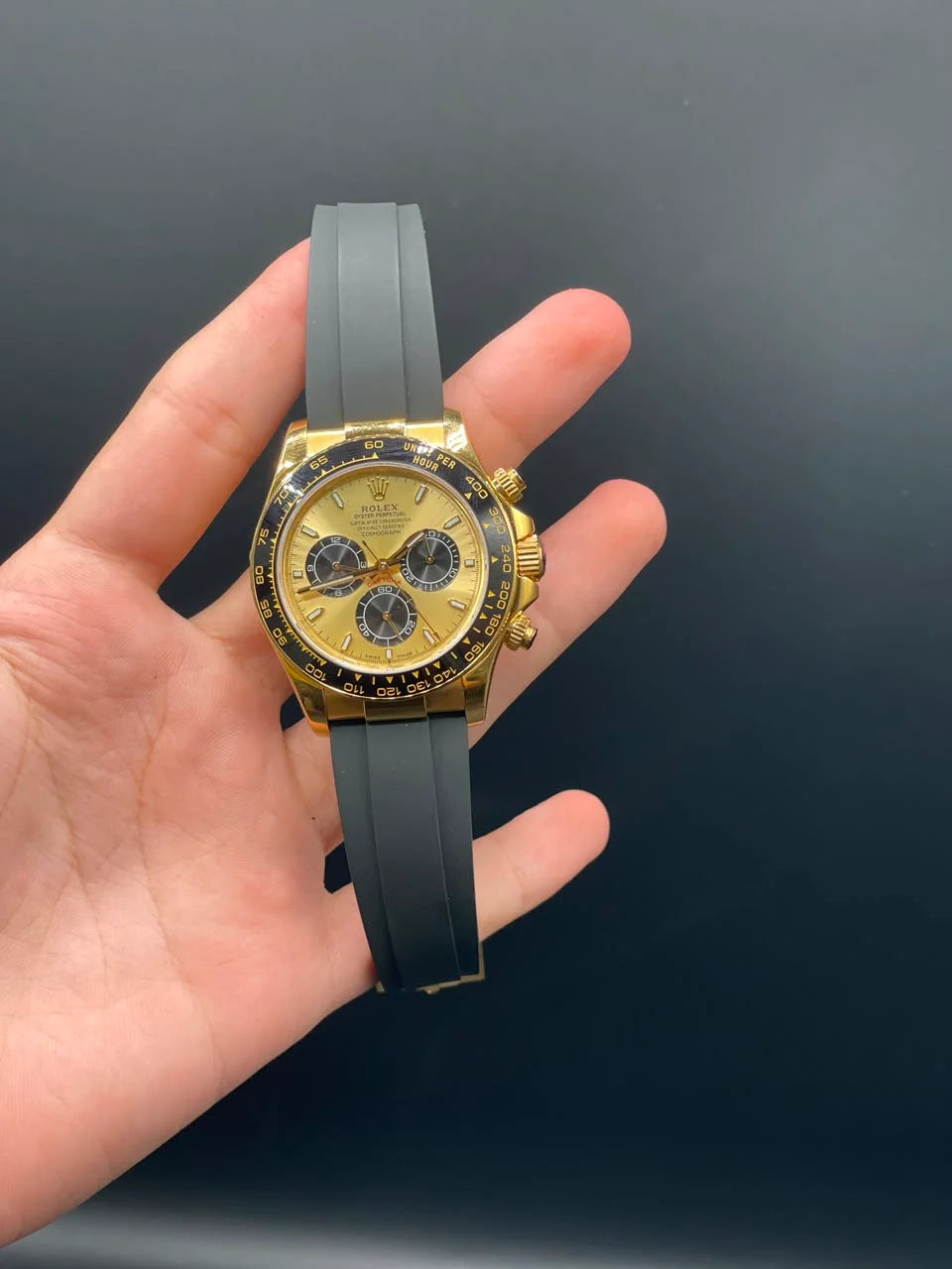 Rlx Black Strap With Golden Chronograph Dial Automatic Watch
