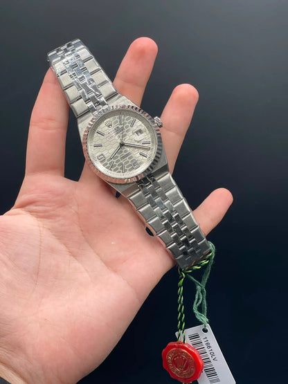 RLX Silver Chain With White Textured Dial Automatic Watch