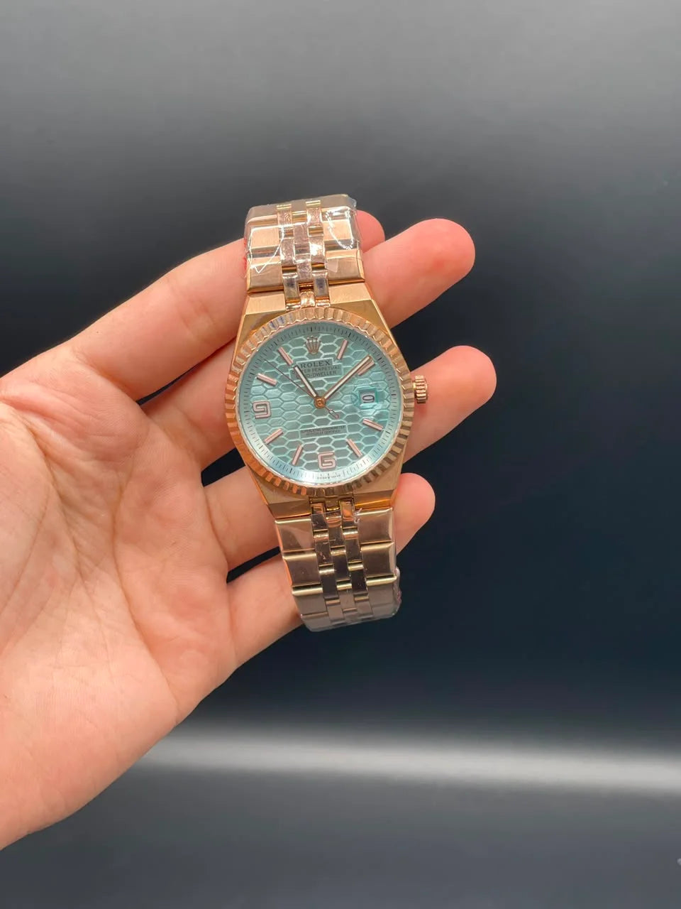 RLX Rose Gold Chain With Tiffany Blue Textured Dial Automatic Watch