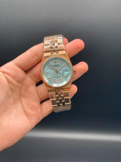 RLX Rose Gold Chain With Tiffany Blue Textured Dial Automatic Watch