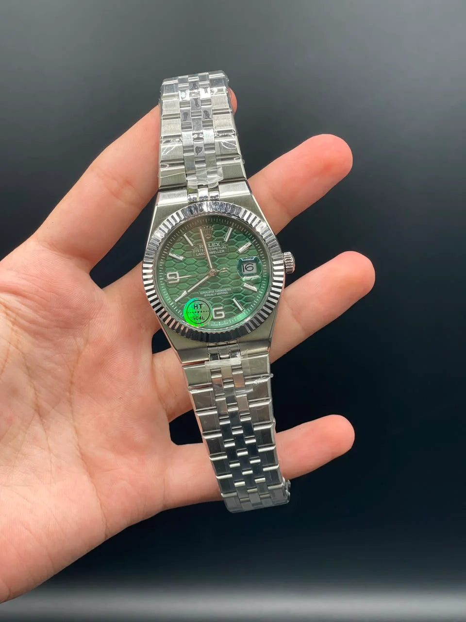 RLX Silver Chain With Green Textured Dial Automatic Watch