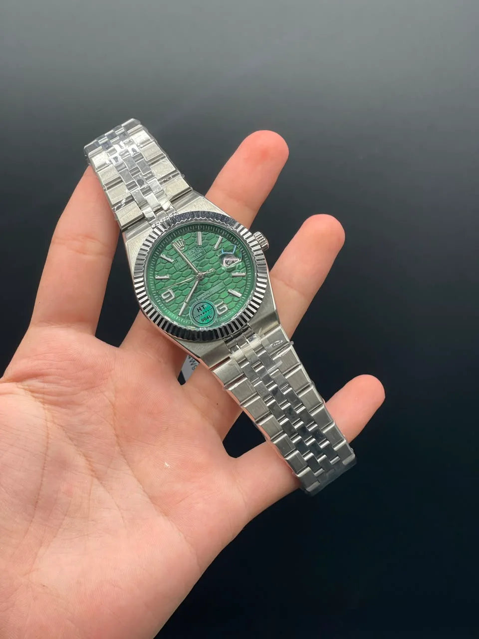 RLX Silver Chain With Green Textured Dial Automatic Watch