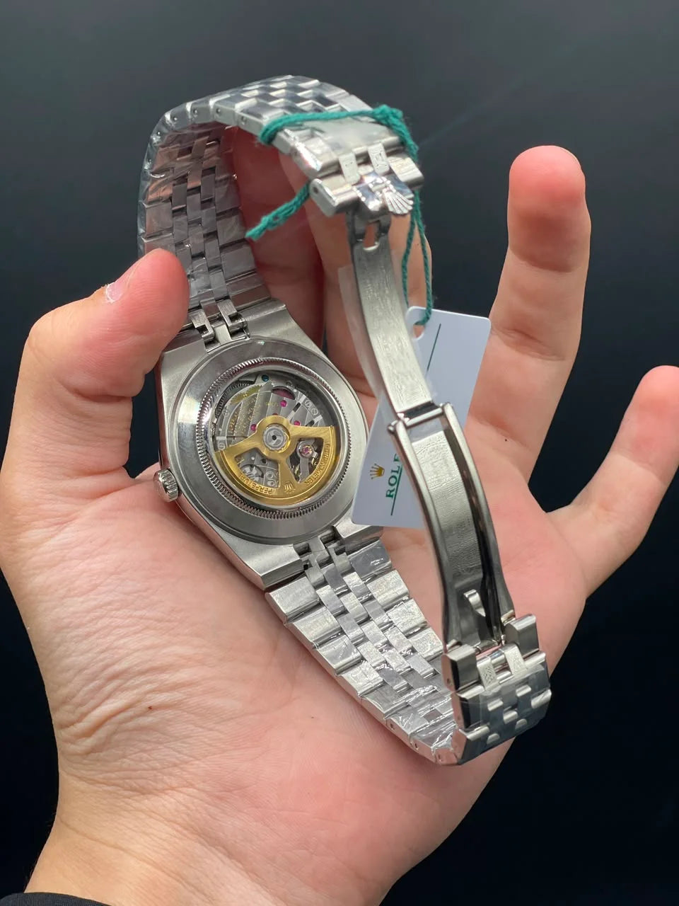 RLX Silver Chain With Green Textured Dial Automatic Watch