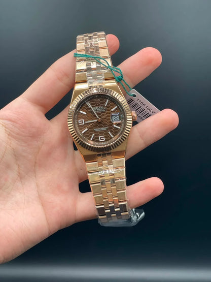 RLX Rose Gold Chain With Chocolate Textured Dial Automatic Watch