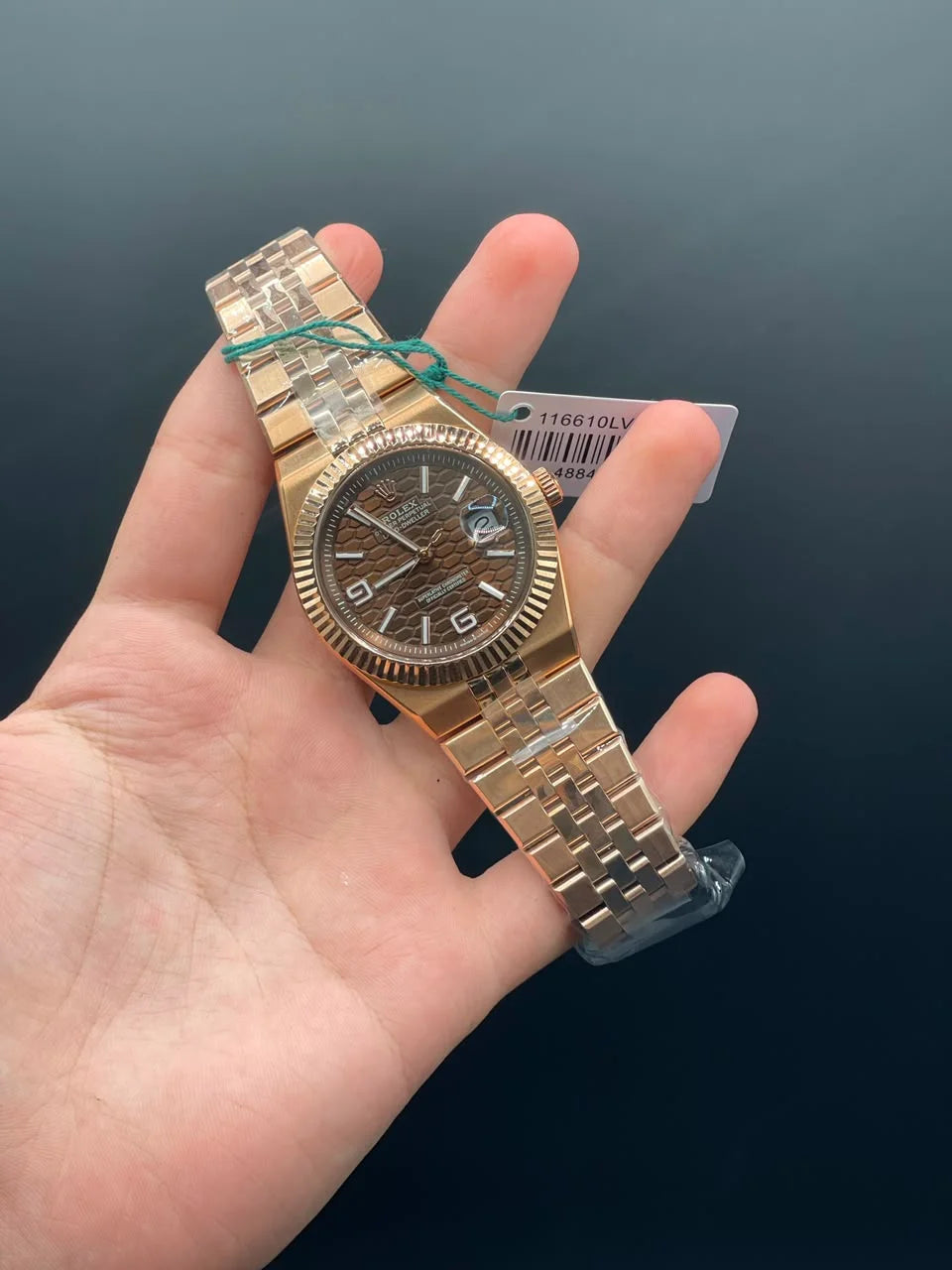 RLX Rose Gold Chain With Chocolate Textured Dial Automatic Watch