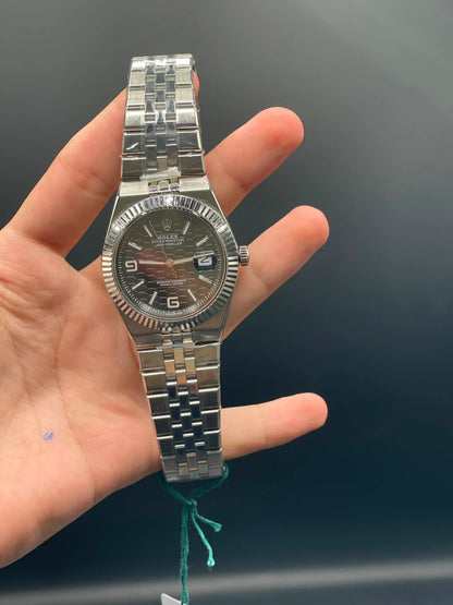 RLX Silver Chain With Black Textured Dial Automatic Watch
