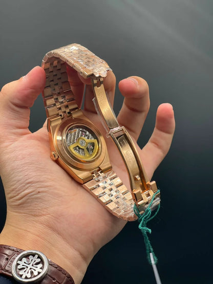 RLX Rose Gold Chain With Black Textured Dial Automatic Watch
