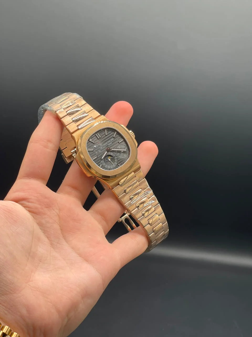 PP Rose Gold Chain With Chocolate Power Reserve Dial Mechanical Watch