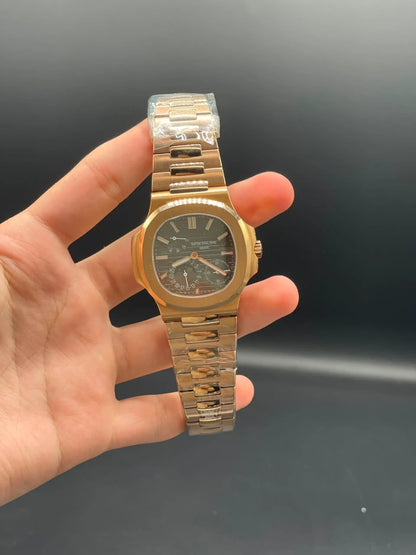 PP Rose Gold Chain With Chocolate Power Reserve Dial Mechanical Watch