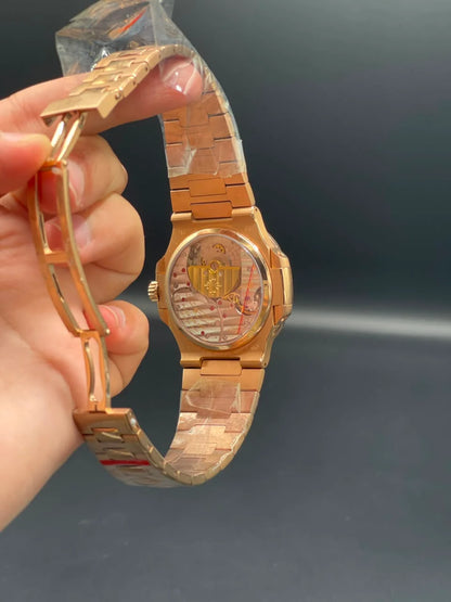 PP Rose Gold Chain With Chocolate Power Reserve Dial Mechanical Watch