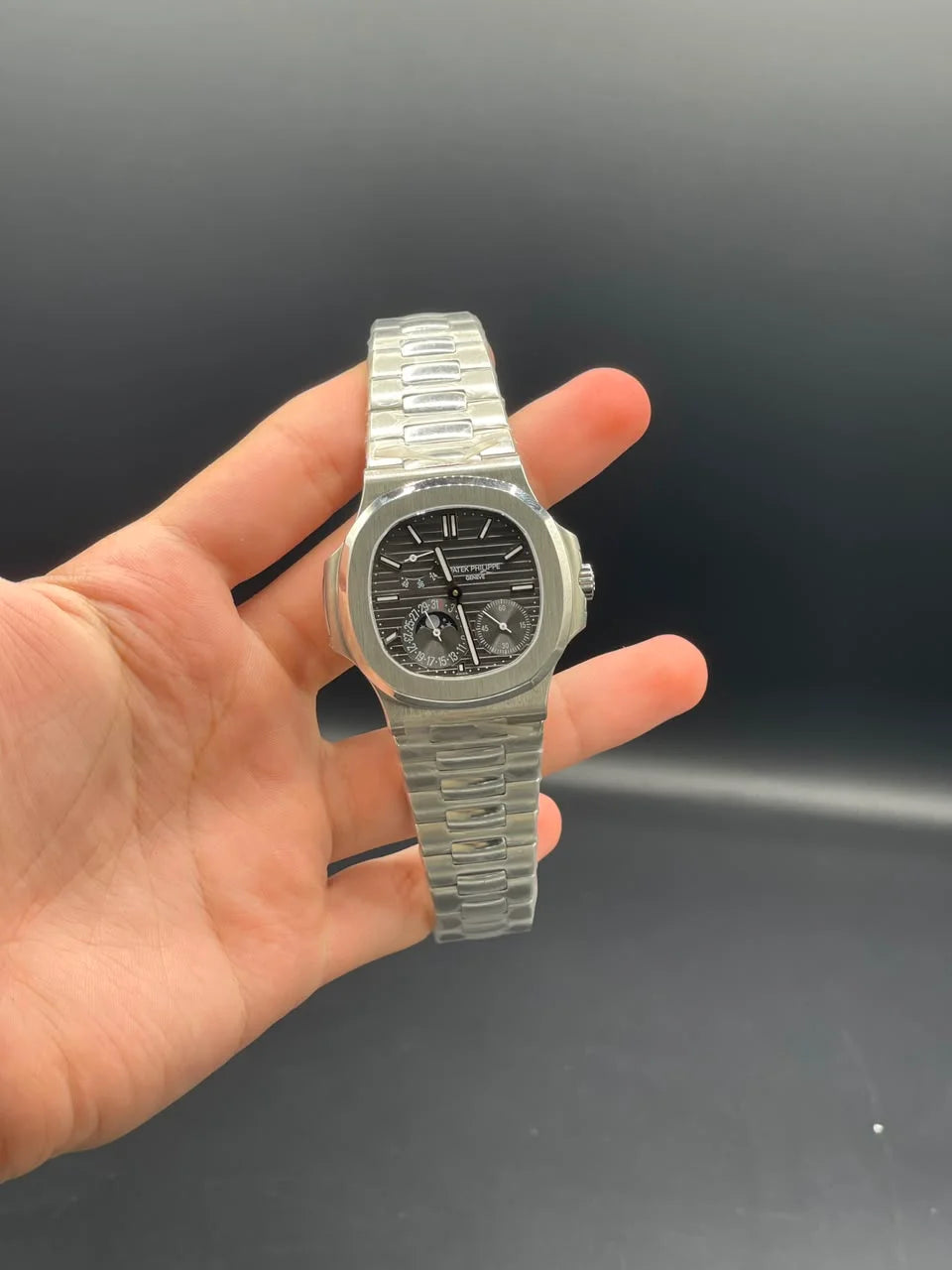 PP Silver Chain With Gray Power Reserve Dial Mechanical Watch