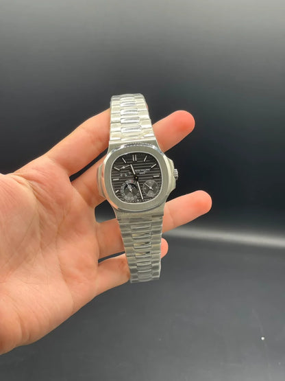 PP Silver Chain With Gray Power Reserve Dial Mechanical Watch