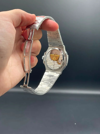 PP Silver Chain With Blue Power Reserve Dial Mechanical Watch