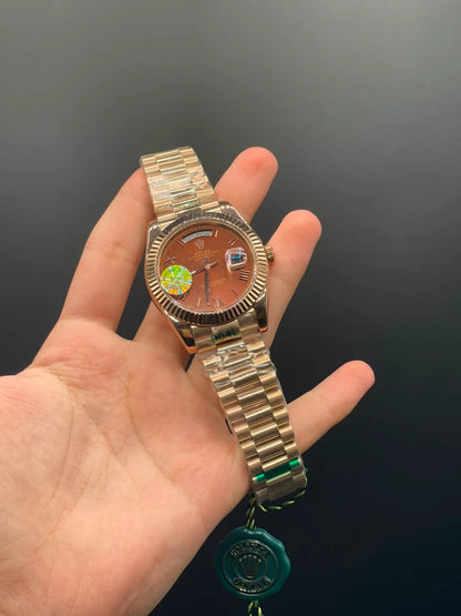 RLX Rose Gold Chain With Chocolate Day-Date Dial Automatic Watch
