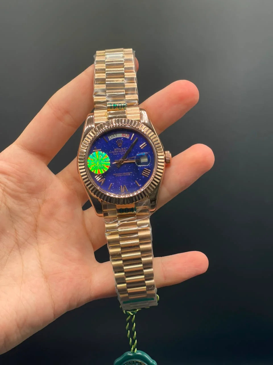RLX Rose Gold Chain with Purple Stars Day-Date Dial Automatic Watch