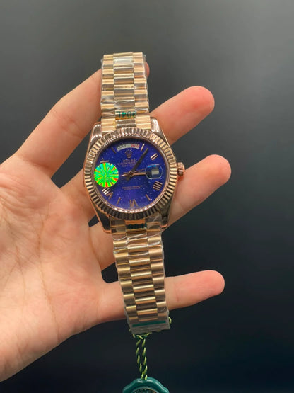 RLX Rose Gold Chain with Purple Stars Day-Date Dial Automatic Watch