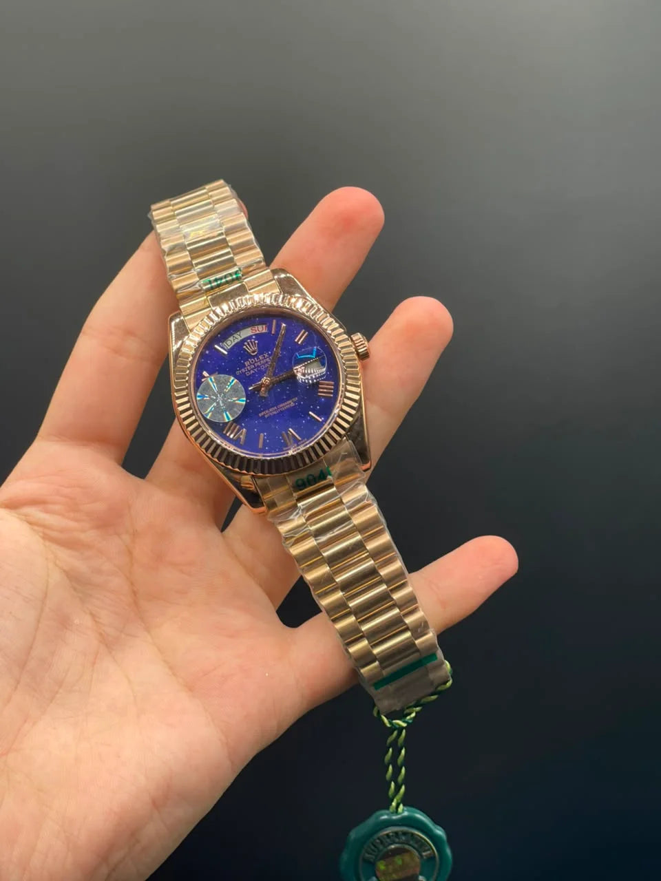 RLX Rose Gold Chain with Purple Stars Day-Date Dial Automatic Watch
