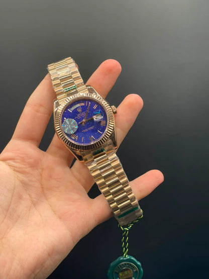 RLX Rose Gold Chain with Purple Stars Day-Date Dial Automatic Watch
