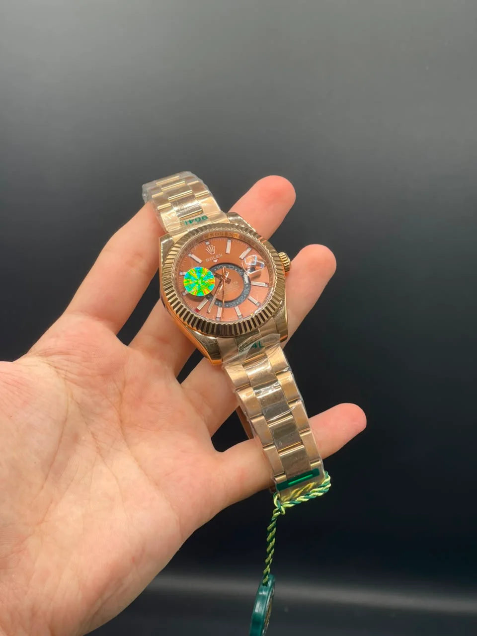 RLX Rose Gold Oyster Chain with Chocolate Sky-Dweller Style Dial Automatic Watch